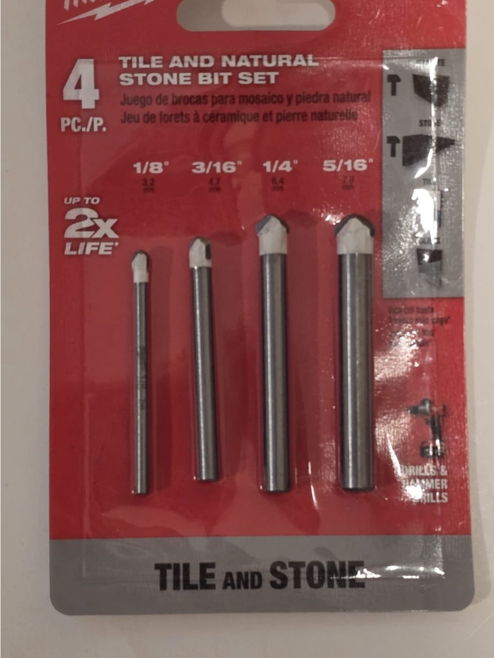 Tile and Natural Stone Drill Bit Set - Red/Silver - Milwaukee